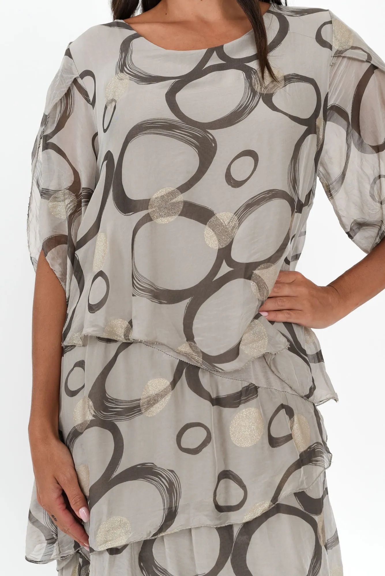 Rosetta Taupe Circle Silk Layer Dress sold by Blue Bungalow product image thumbnail 5