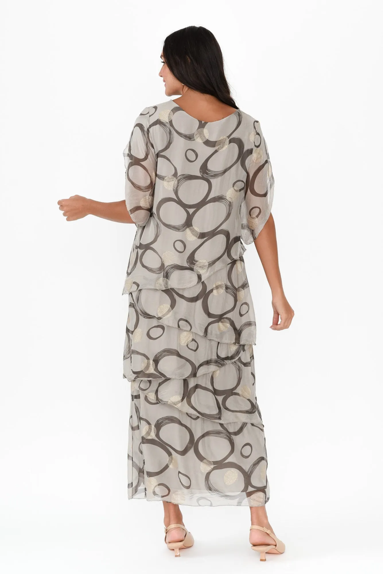 Rosetta Taupe Circle Silk Layer Dress sold by Blue Bungalow product image thumbnail 4