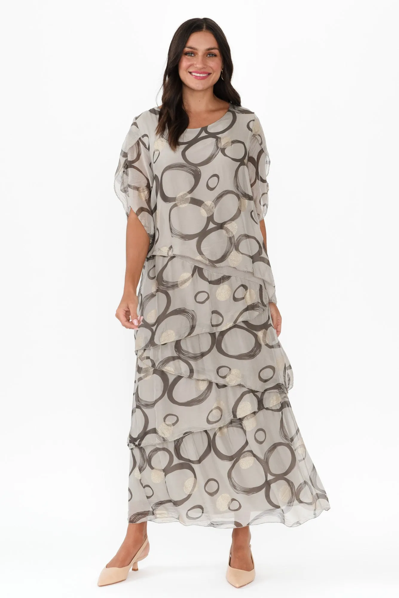 Rosetta Taupe Circle Silk Layer Dress sold by Blue Bungalow product image thumbnail 2