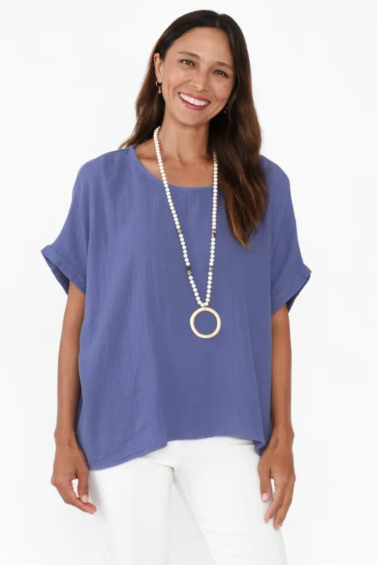 Elaine Cobalt Cotton Cheesecloth Top sold by Blue Bungalow