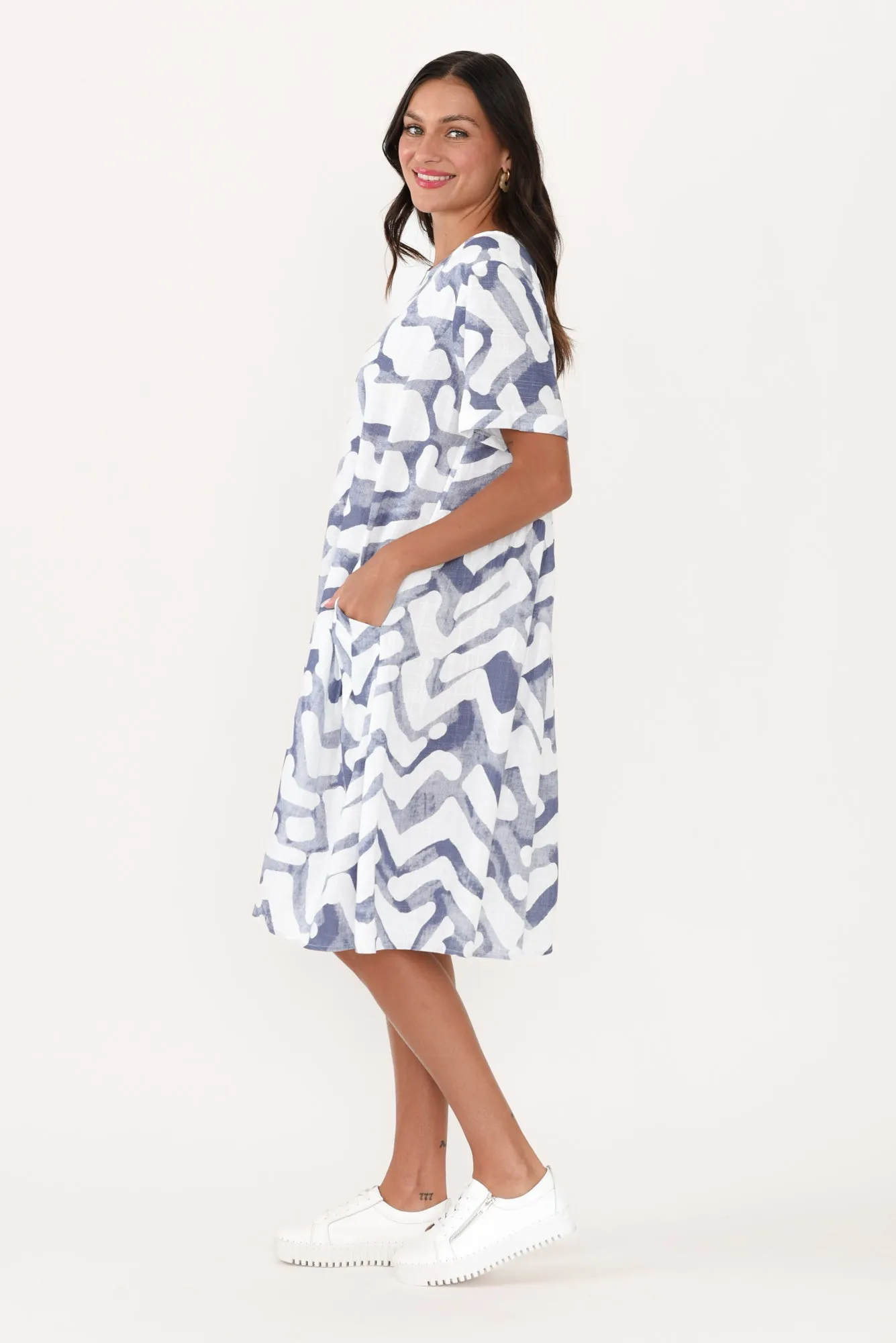 Shayann Navy Geo Linen Cotton Dress sold by Blue Bungalow product image thumbnail 3