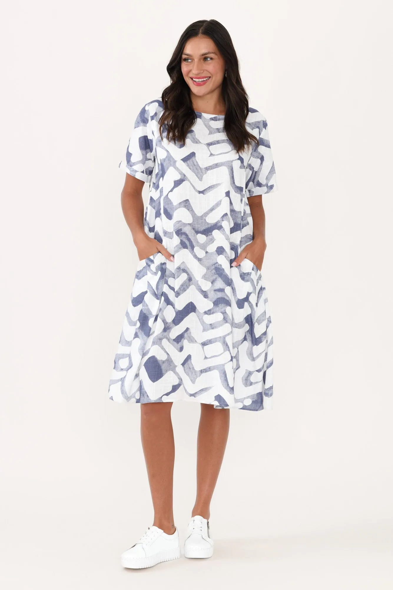 Shayann Navy Geo Linen Cotton Dress sold by Blue Bungalow product image thumbnail 2