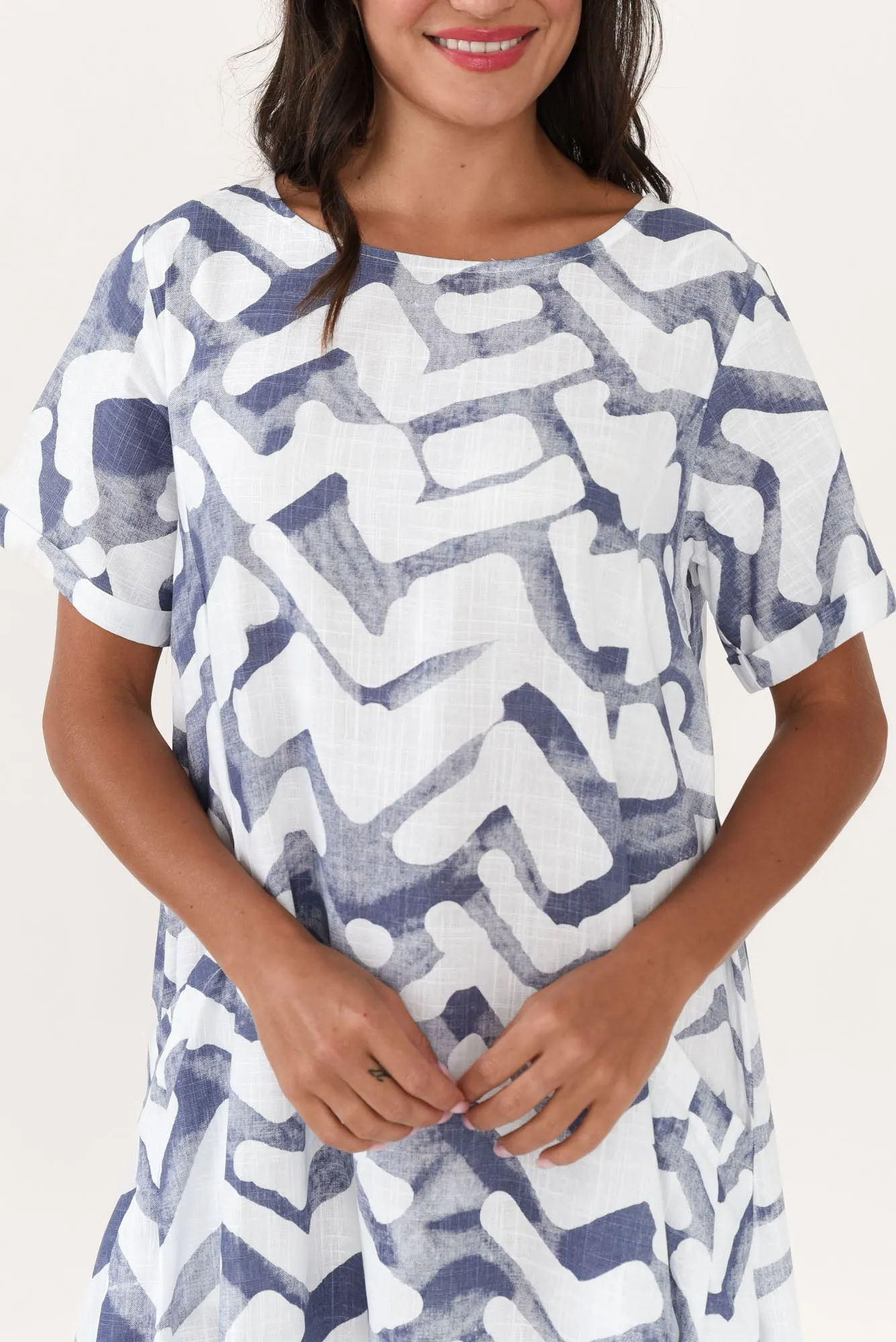 Shayann Navy Geo Linen Cotton Dress sold by Blue Bungalow product image thumbnail 5
