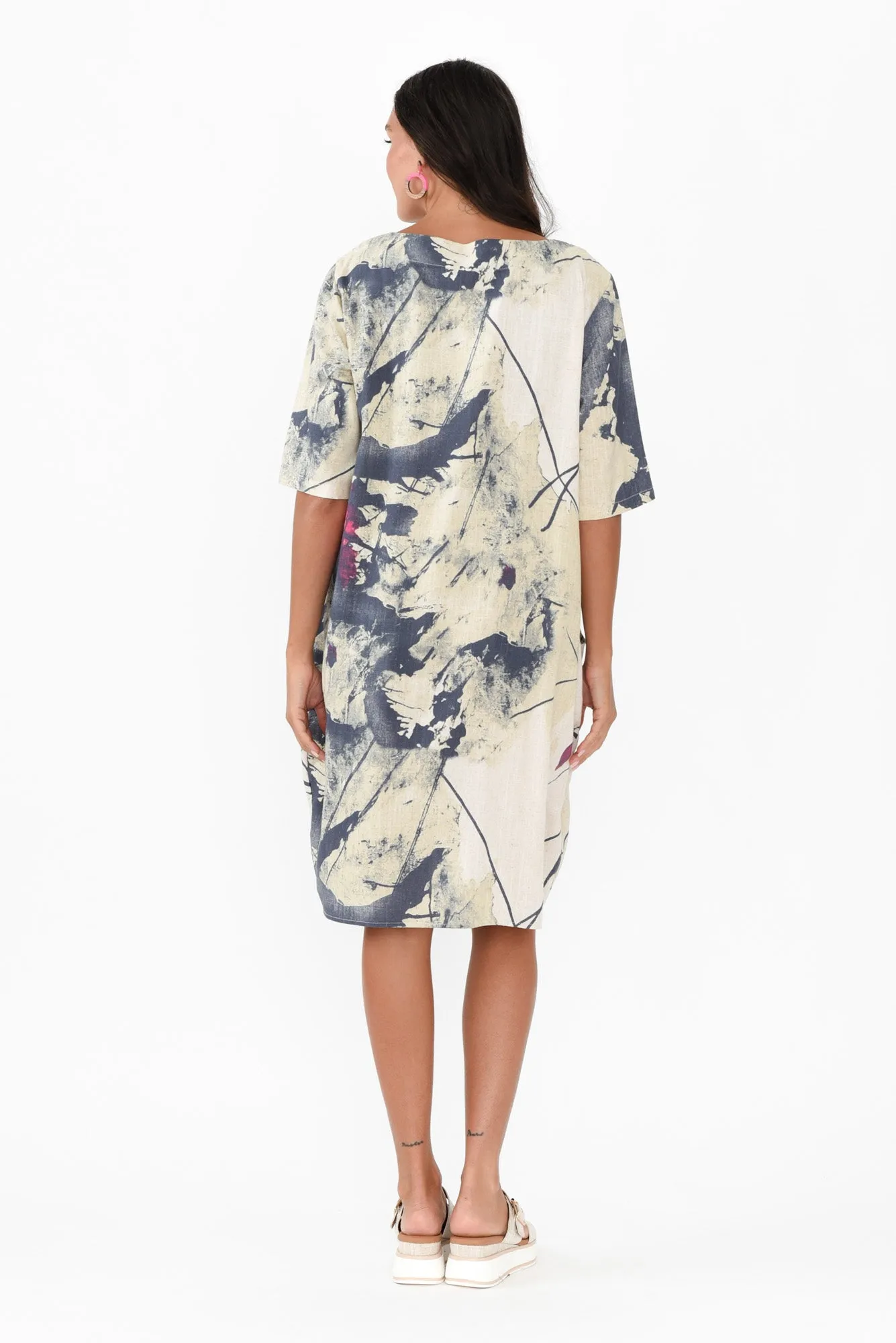 Myley Navy Splash Linen Cotton Dress sold by Blue Bungalow product image thumbnail 4