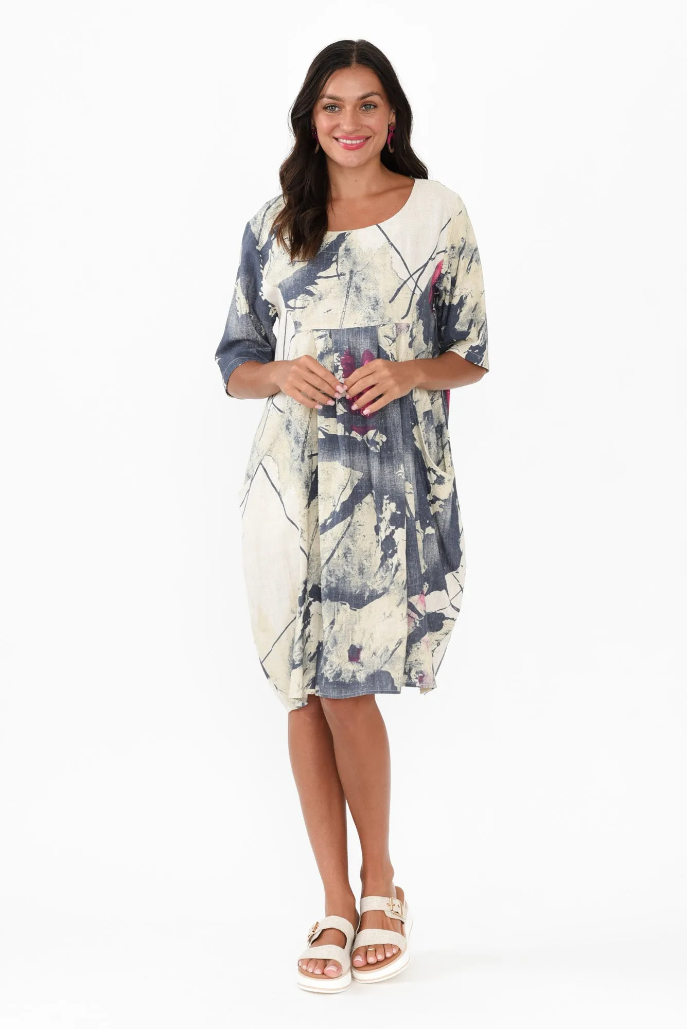 Myley Navy Splash Linen Cotton Dress sold by Blue Bungalow product image thumbnail 2