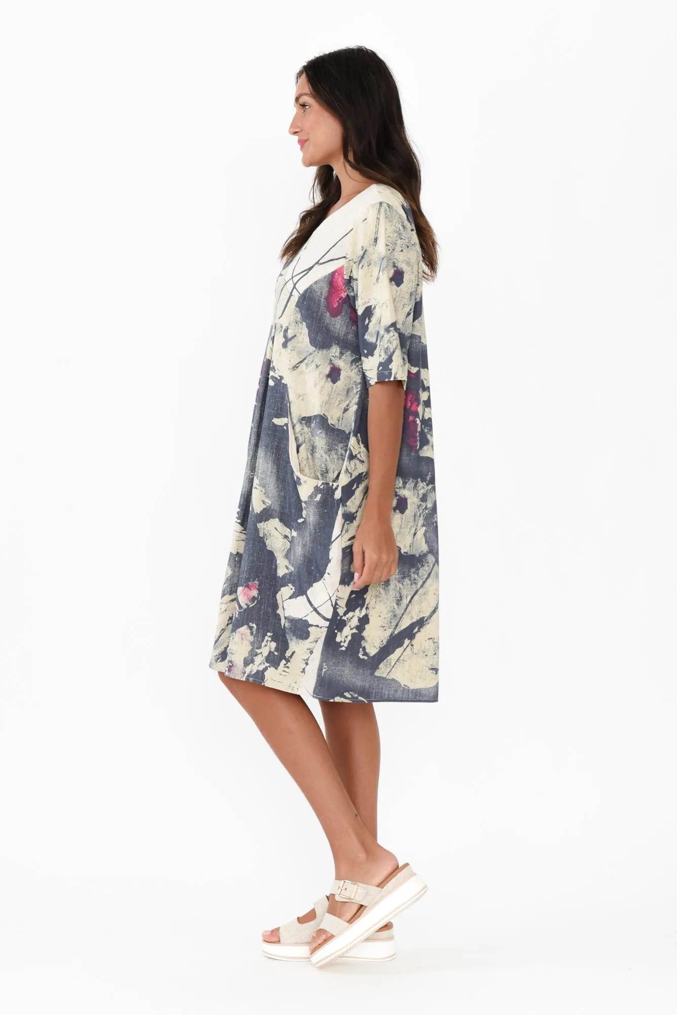 Myley Navy Splash Linen Cotton Dress sold by Blue Bungalow product image thumbnail 3