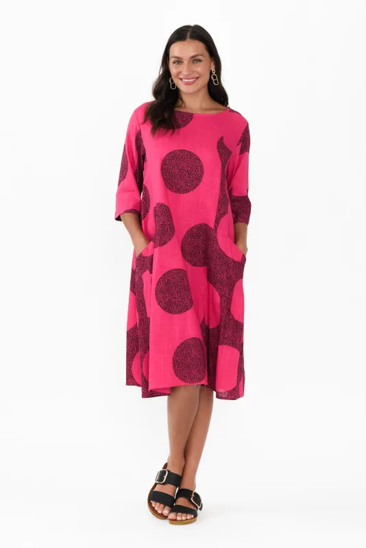 Norene Pink Spot Linen Cotton Dress sold by Blue Bungalow