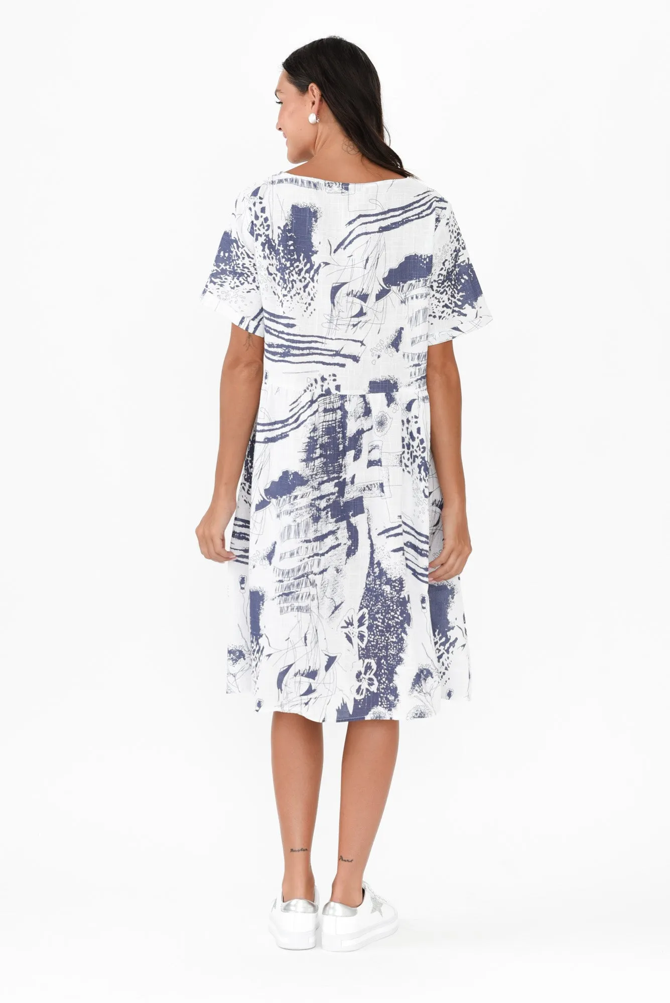 Shayann Blue Abstract Linen Cotton Dress sold by Blue Bungalow product image thumbnail 5