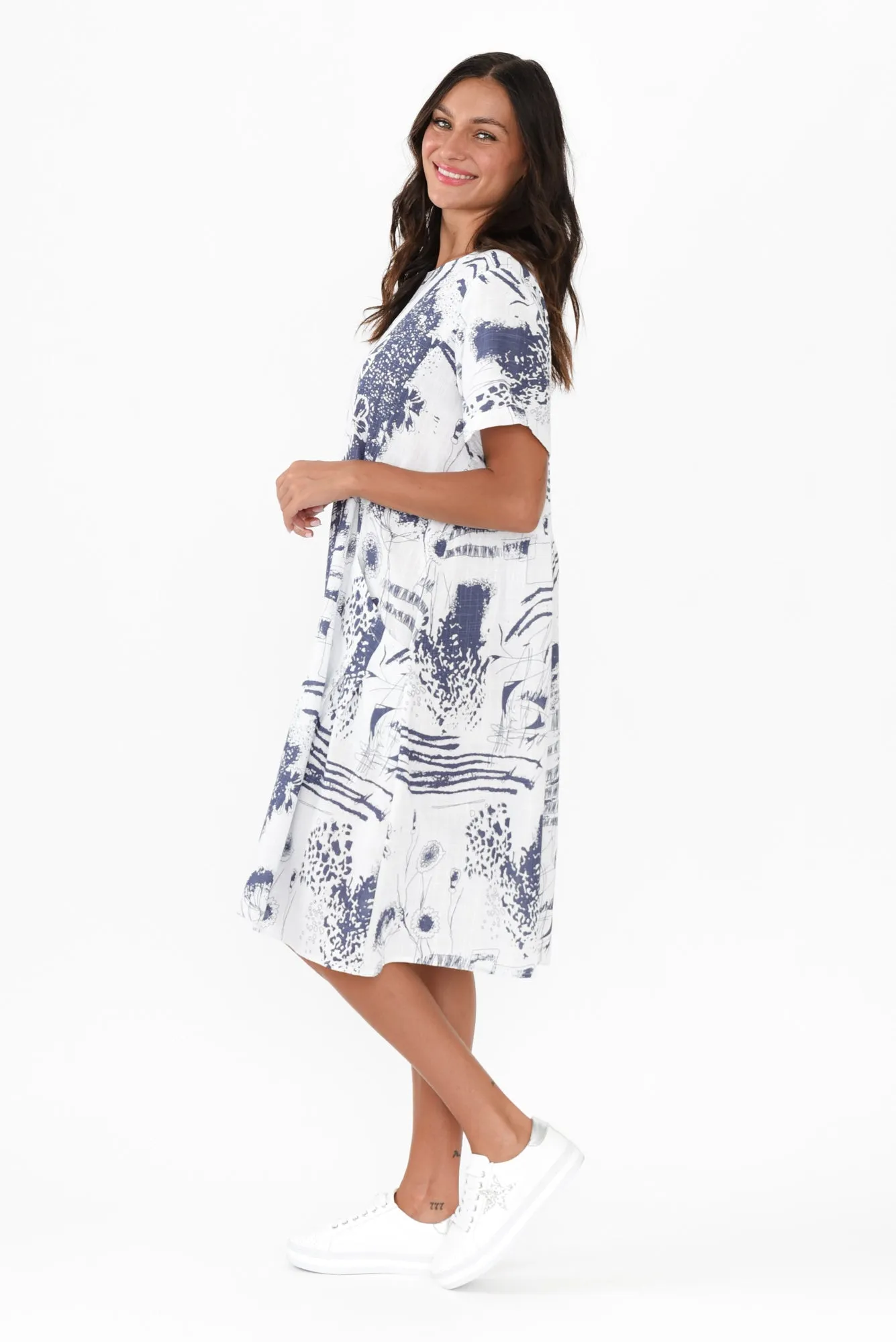 Shayann Blue Abstract Linen Cotton Dress sold by Blue Bungalow product image thumbnail 4