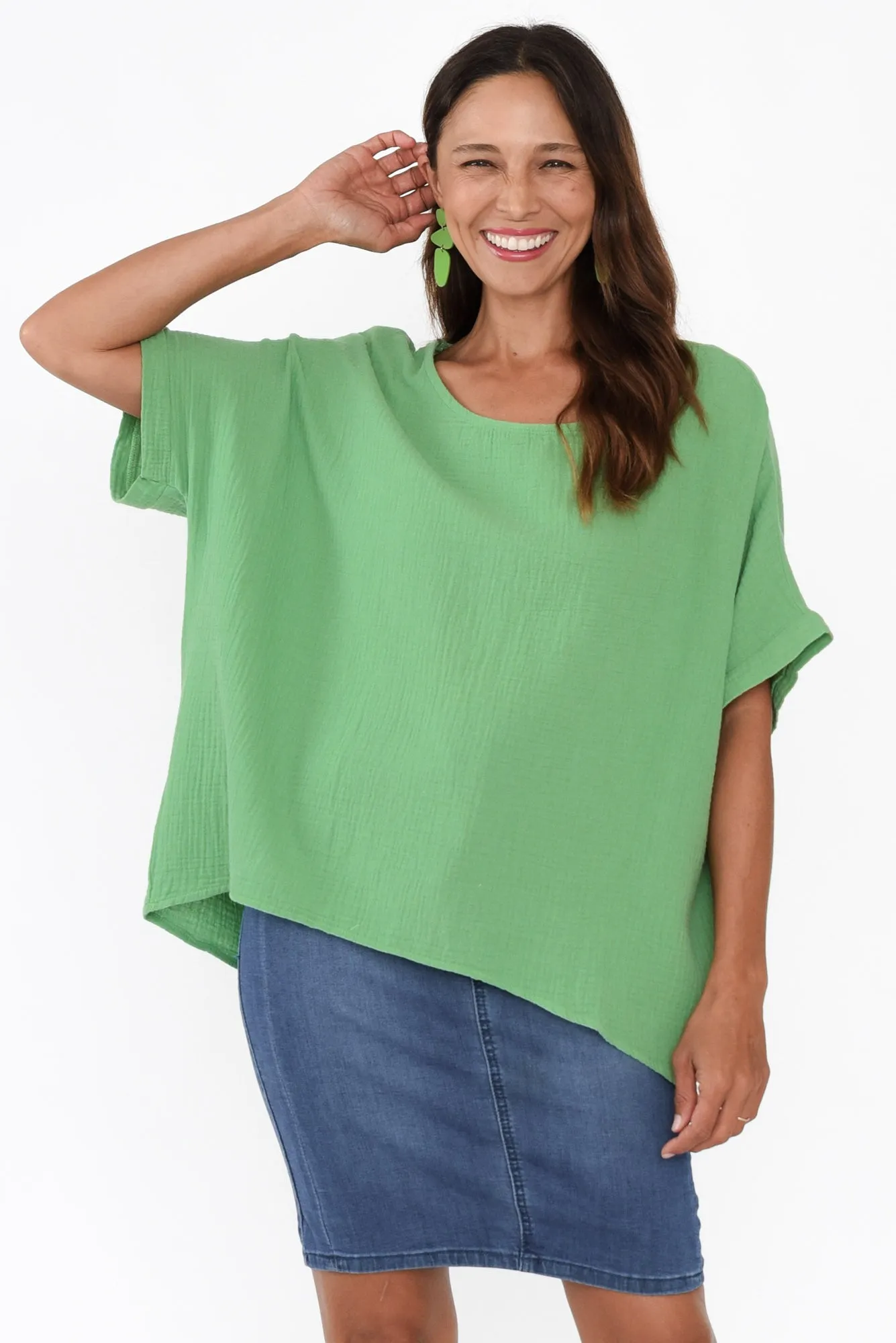 Elaine Green Cotton Cheesecloth Top sold by Blue Bungalow