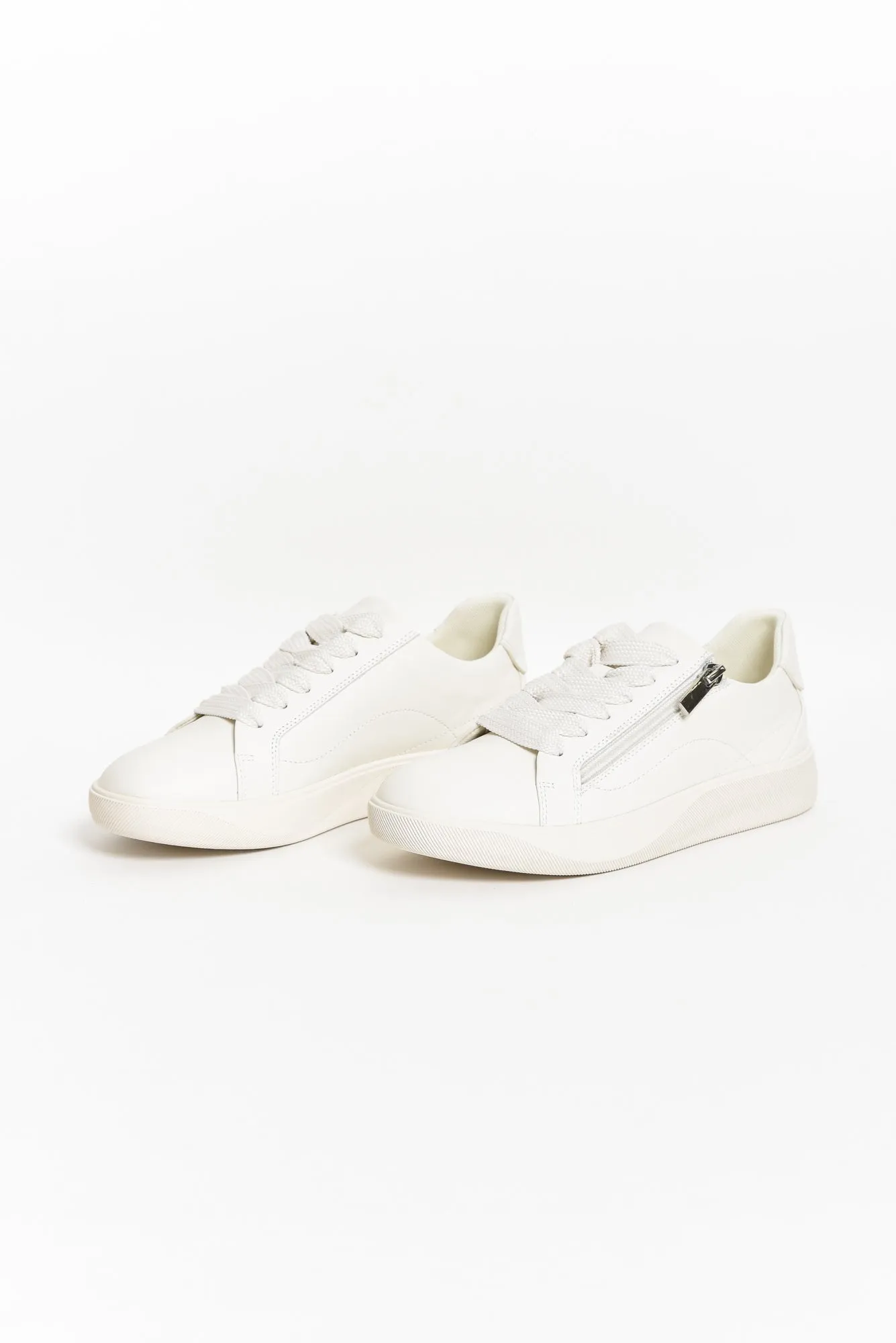 Noemi White Leather Zip Sneaker sold by Blue Bungalow