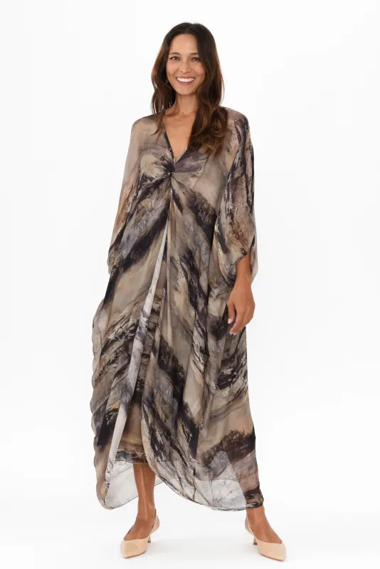 Alessio Taupe Abstract Silk Layer Dress sold by Blue Bungalow