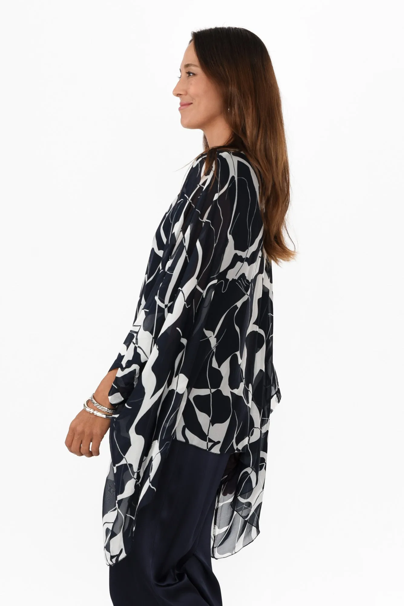 Trevino Navy Marble Silk Overlay Top sold by Blue Bungalow product image thumbnail 3