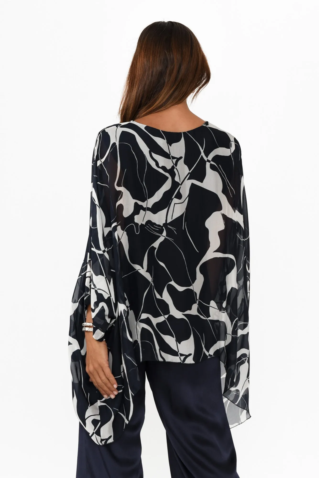 Trevino Navy Marble Silk Overlay Top sold by Blue Bungalow product image thumbnail 4
