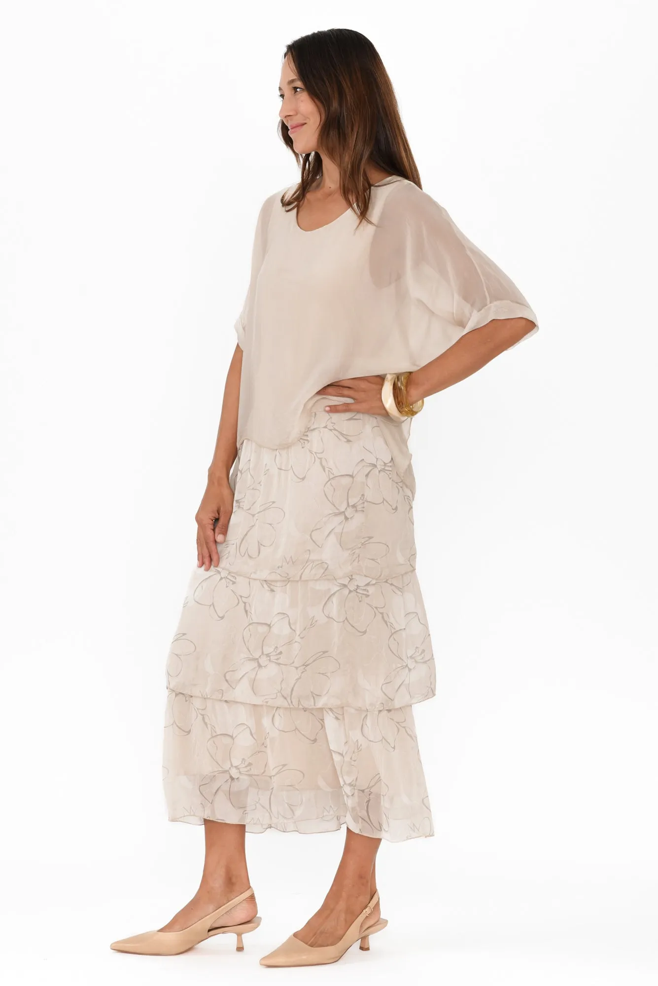 Rosetta Champagne Floral Silk Layer Dress sold by Blue Bungalow product image thumbnail 3