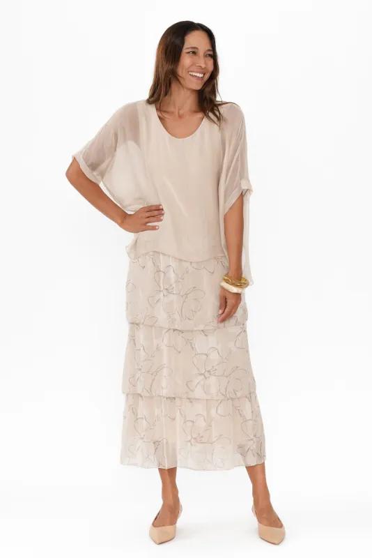 Rosetta Champagne Floral Silk Layer Dress sold by Blue Bungalow