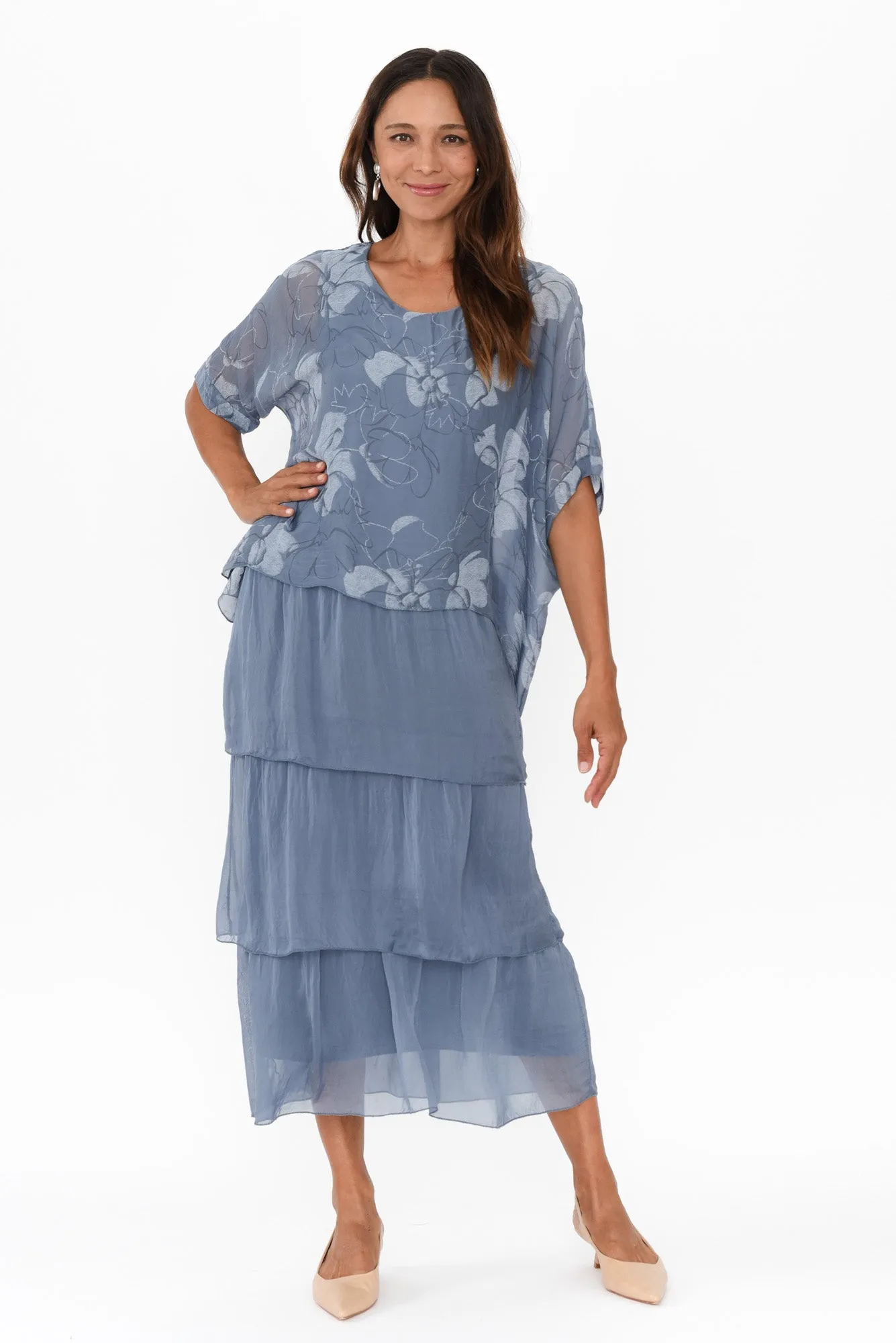 Rosetta Blue Floral Silk Layer Dress sold by Blue Bungalow