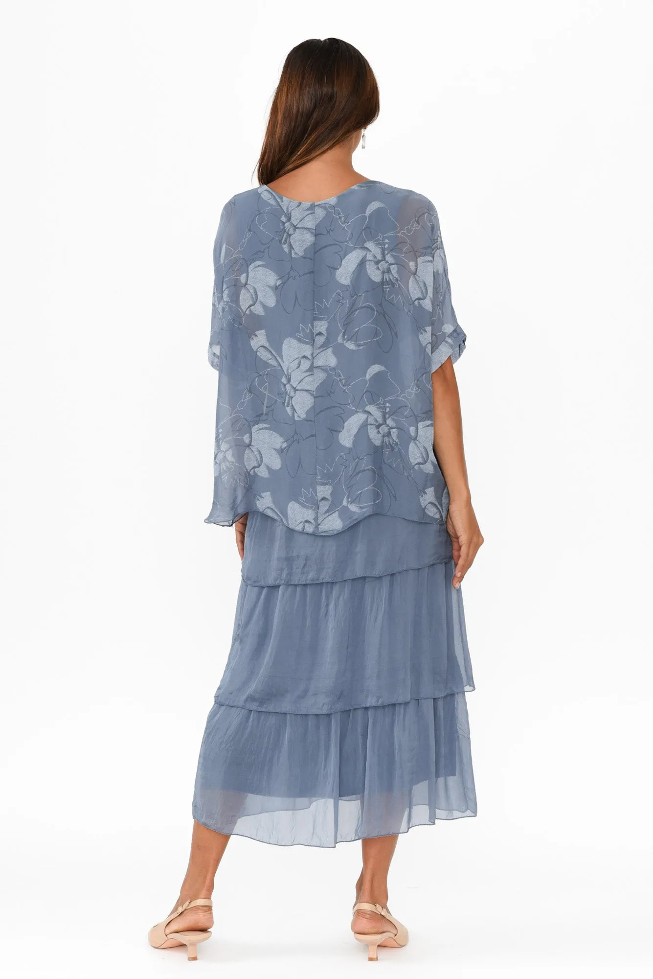 Rosetta Blue Floral Silk Layer Dress sold by Blue Bungalow product image thumbnail 4