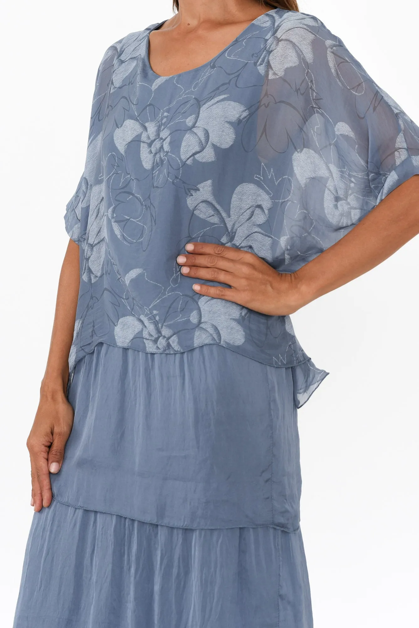Rosetta Blue Floral Silk Layer Dress sold by Blue Bungalow product image thumbnail 5