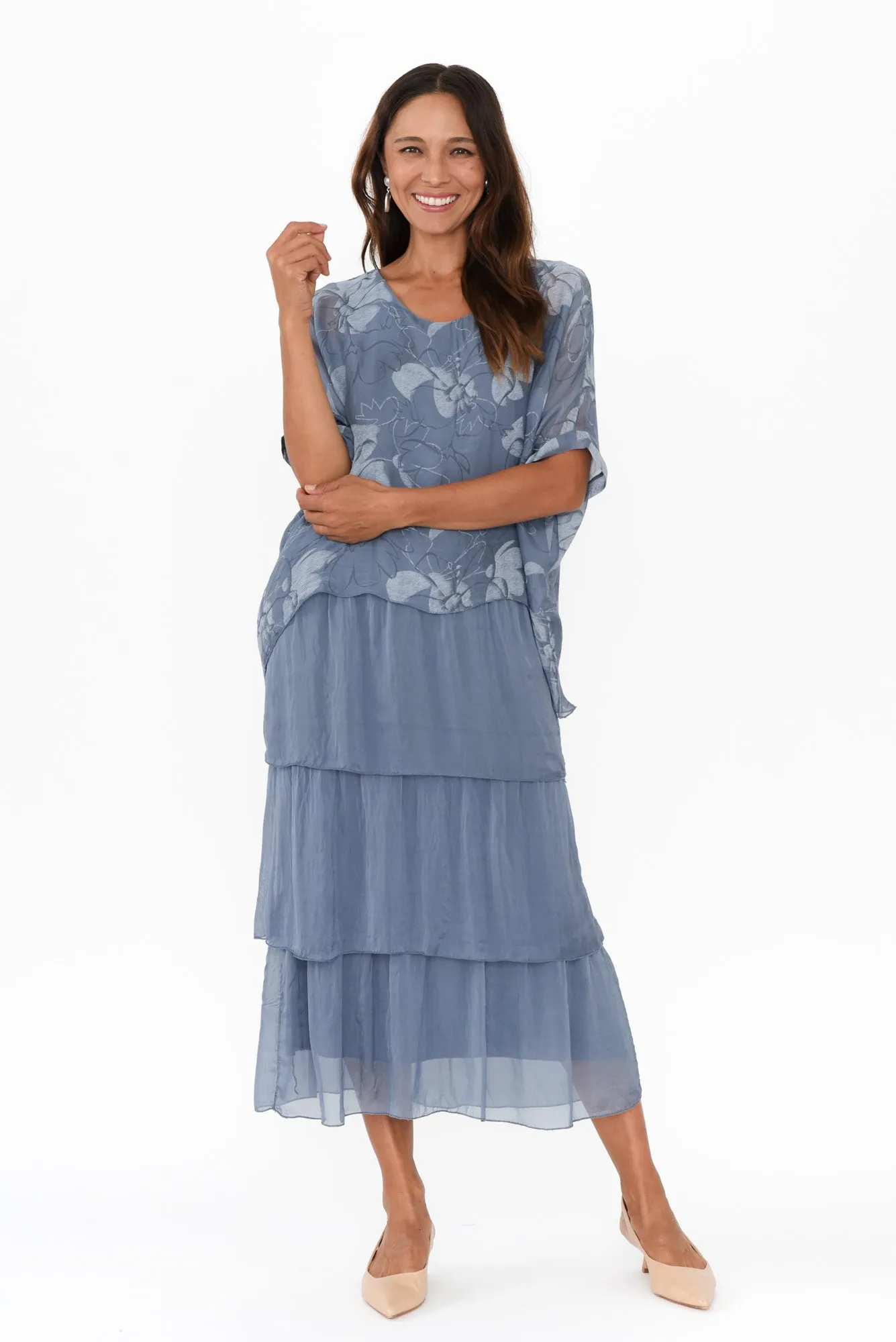 Rosetta Blue Floral Silk Layer Dress sold by Blue Bungalow product image thumbnail 2