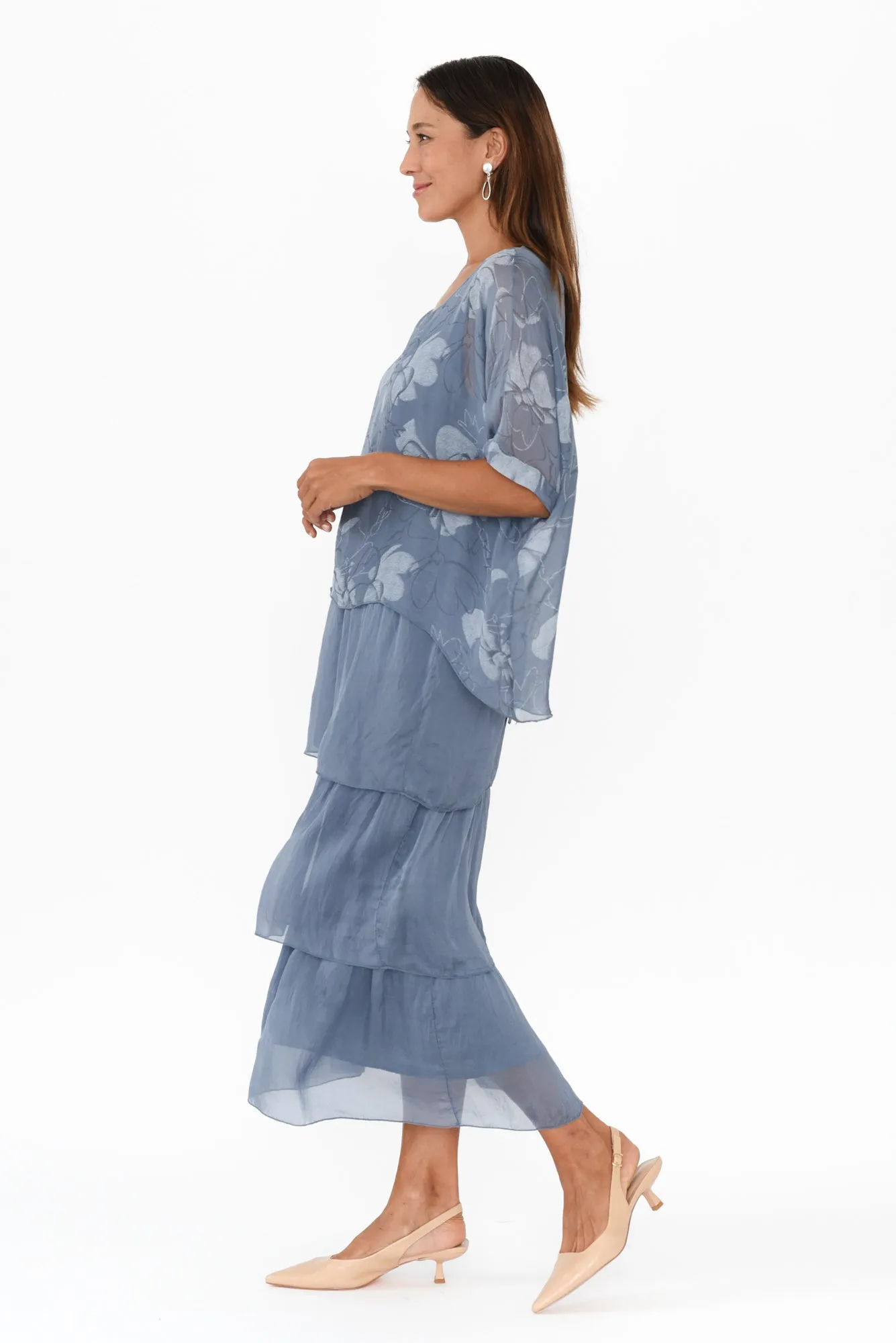 Rosetta Blue Floral Silk Layer Dress sold by Blue Bungalow product image thumbnail 3
