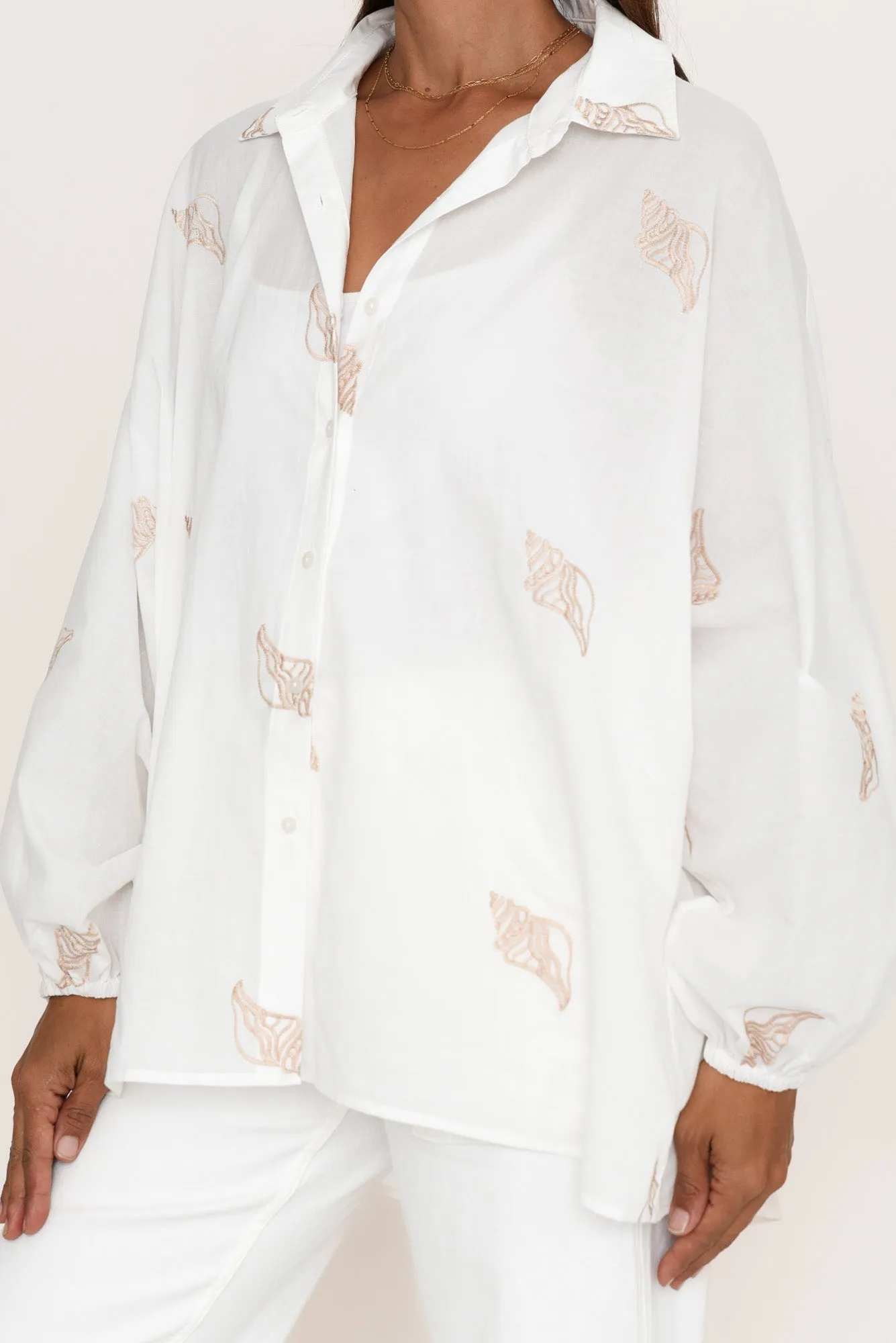 Cliffside White Shell Collared Shirt sold by Blue Bungalow product image thumbnail 5