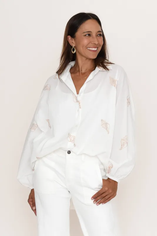 Cliffside White Shell Collared Shirt sold by Blue Bungalow
