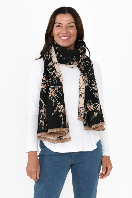 Sakura Dark Green Blossom Scarf sold by Blue Bungalow