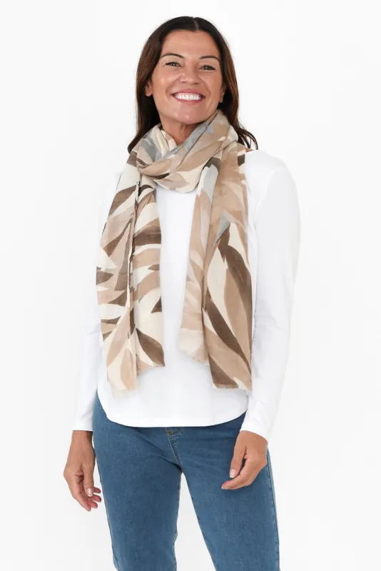 Burdekin Taupe Leaf Scarf sold by Blue Bungalow