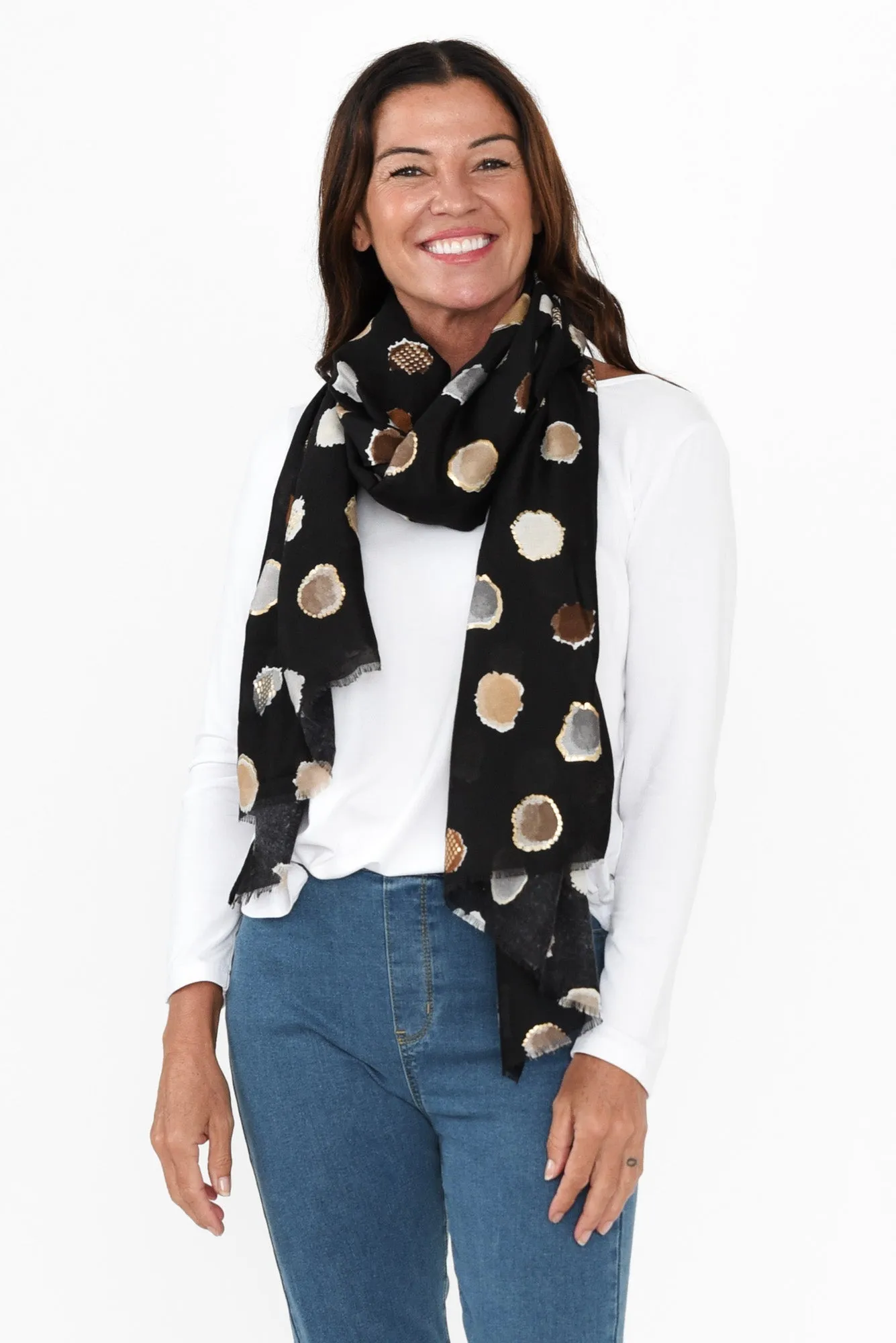 Mino Black Spot Scarf sold by Blue Bungalow