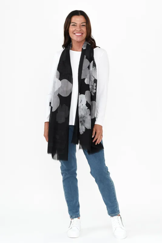 Sia Black Floral Scarf sold by Blue Bungalow