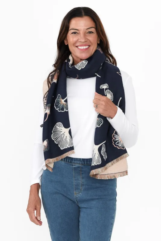 Ginko Navy Flower Scarf sold by Blue Bungalow