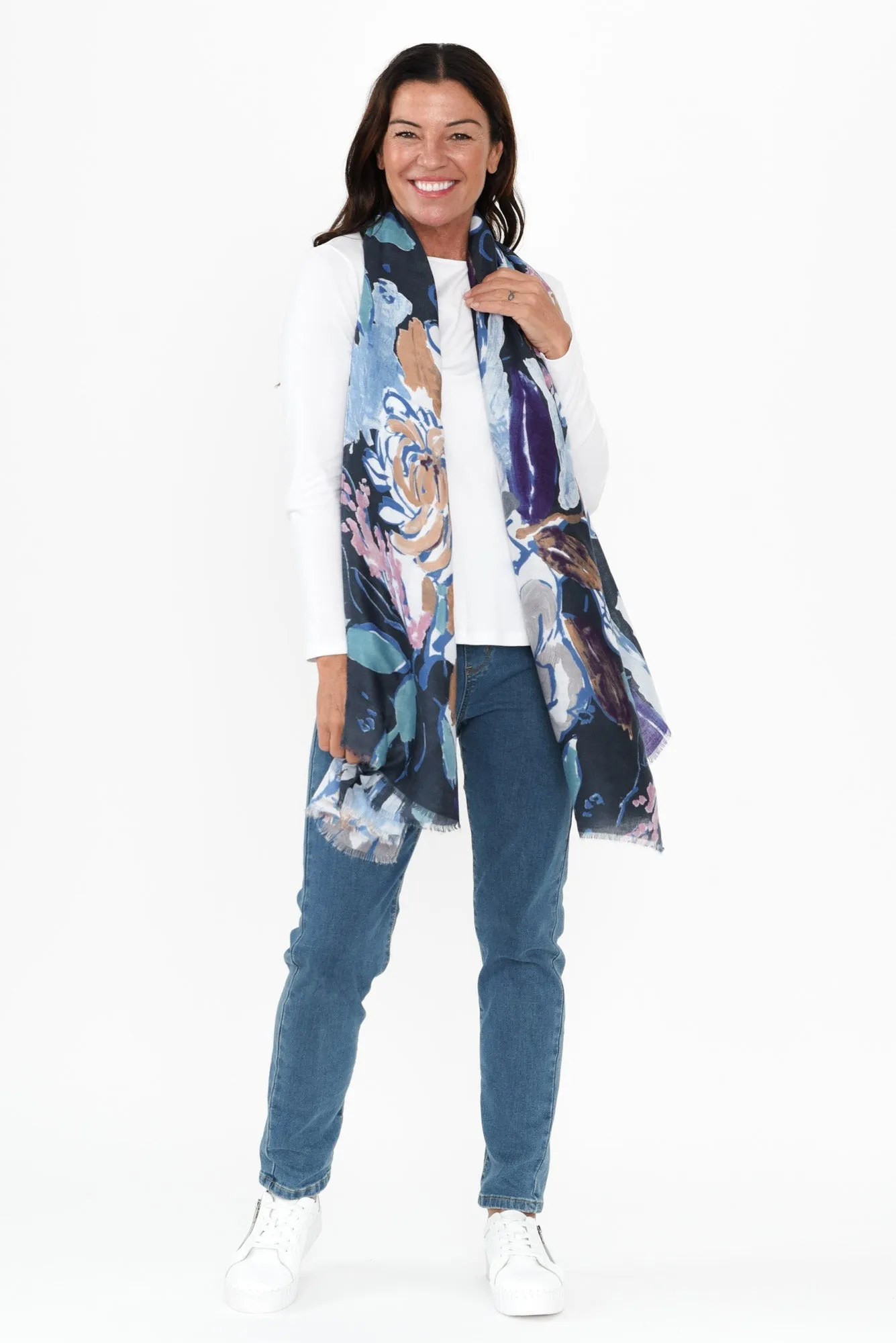 Elim Blue Floral Scarf sold by Blue Bungalow product image thumbnail 3