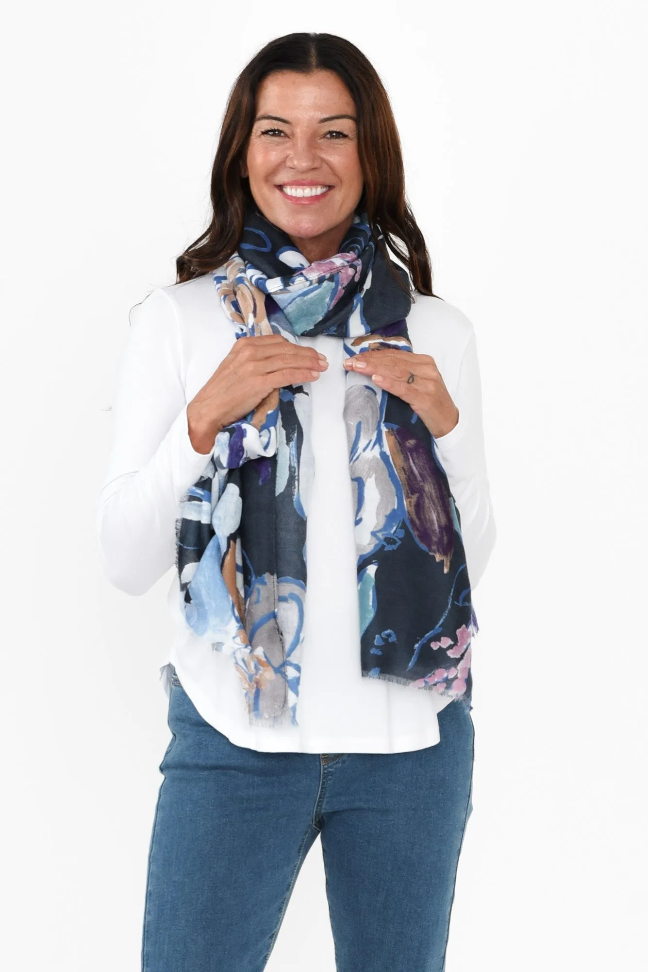 Elim Blue Floral Scarf sold by Blue Bungalow