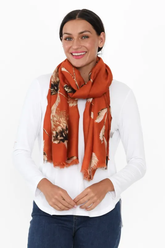 Lelia Orange Flower Fringe Scarf sold by Blue Bungalow