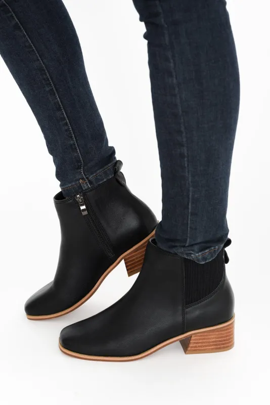 Layla Black Leather Heeled Boot sold by Blue Bungalow