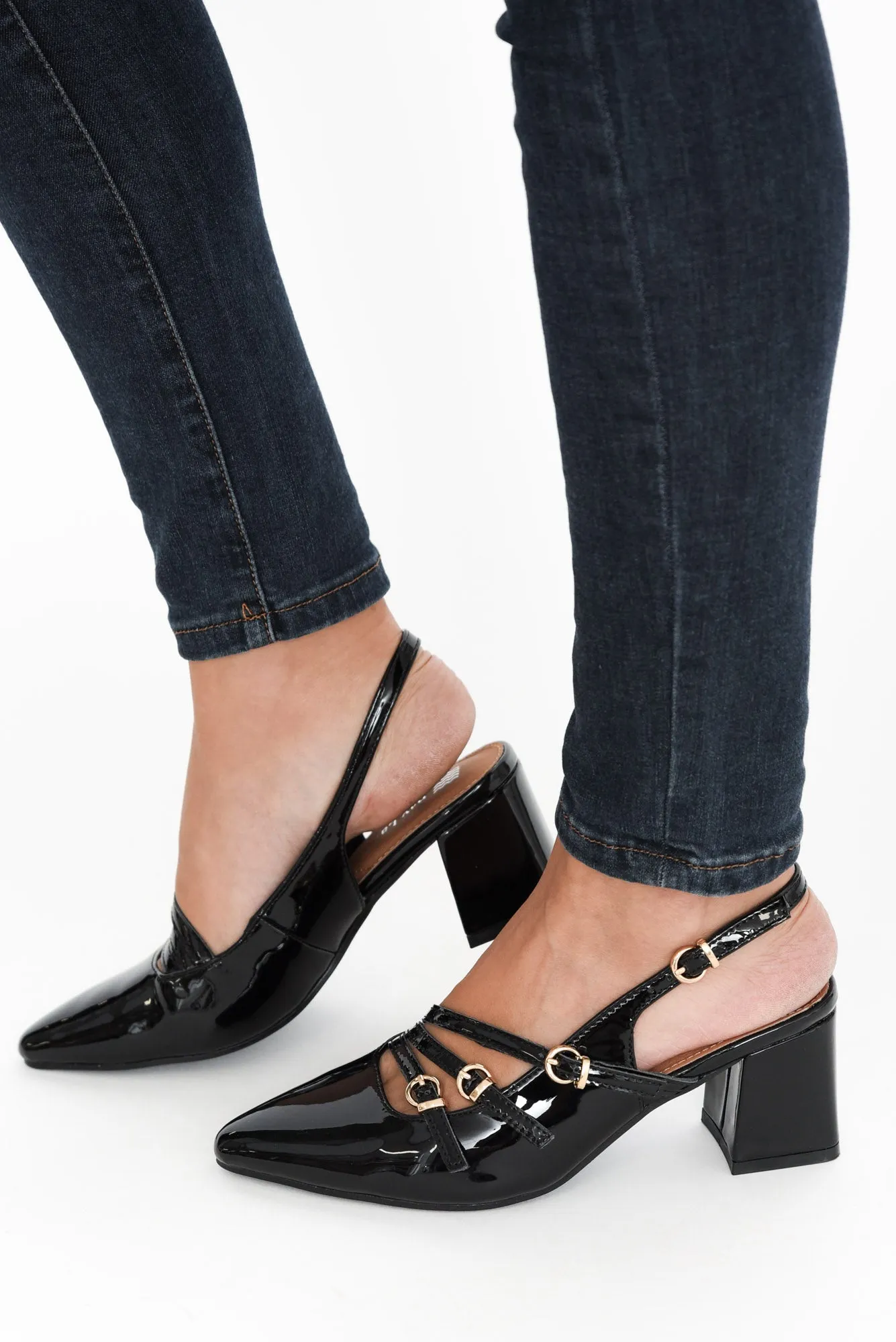 Duchess Black Patent Leather Slingback Heel sold by Blue Bungalow