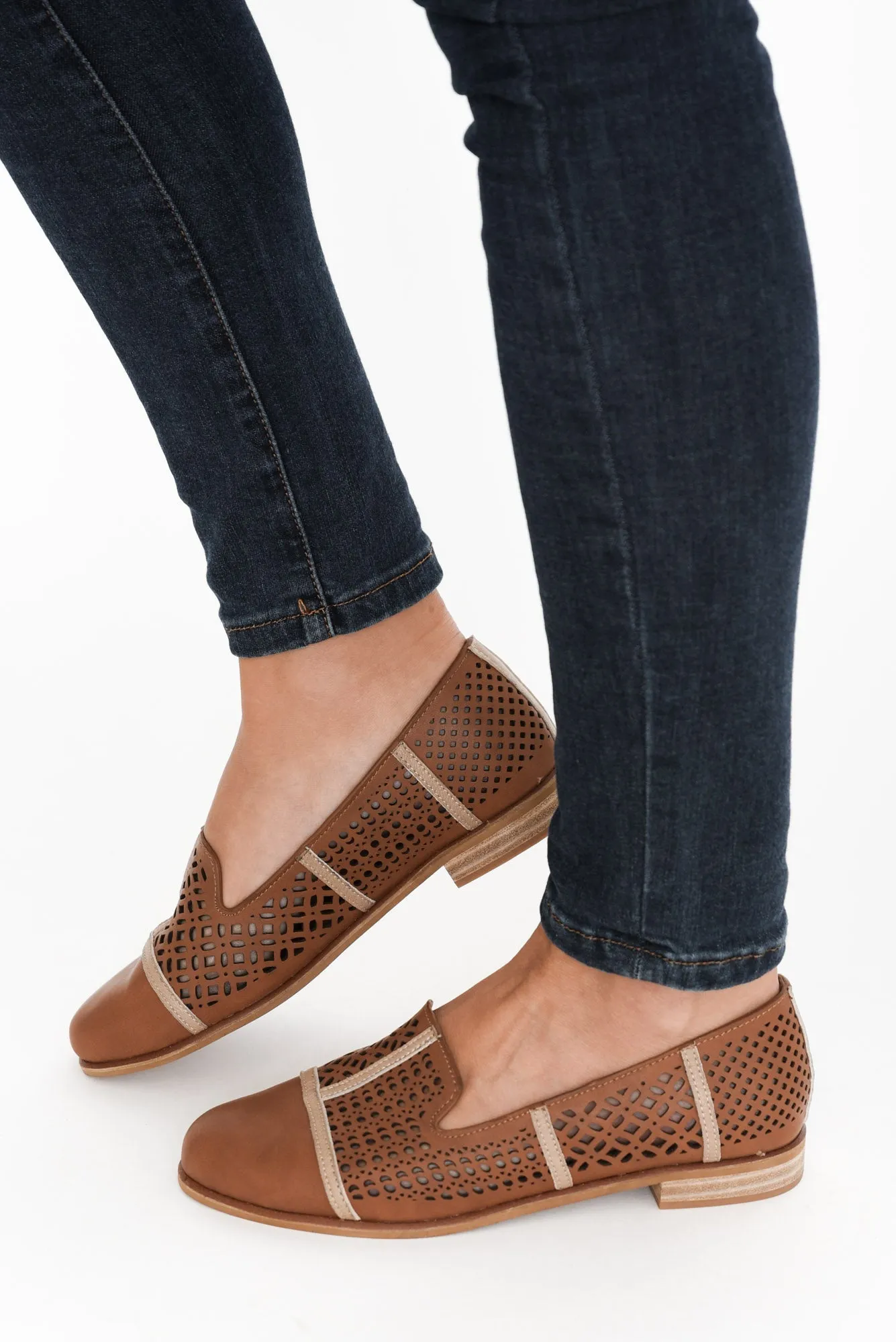 Bayliss Tan Leather Cut Out Loafer sold by Blue Bungalow