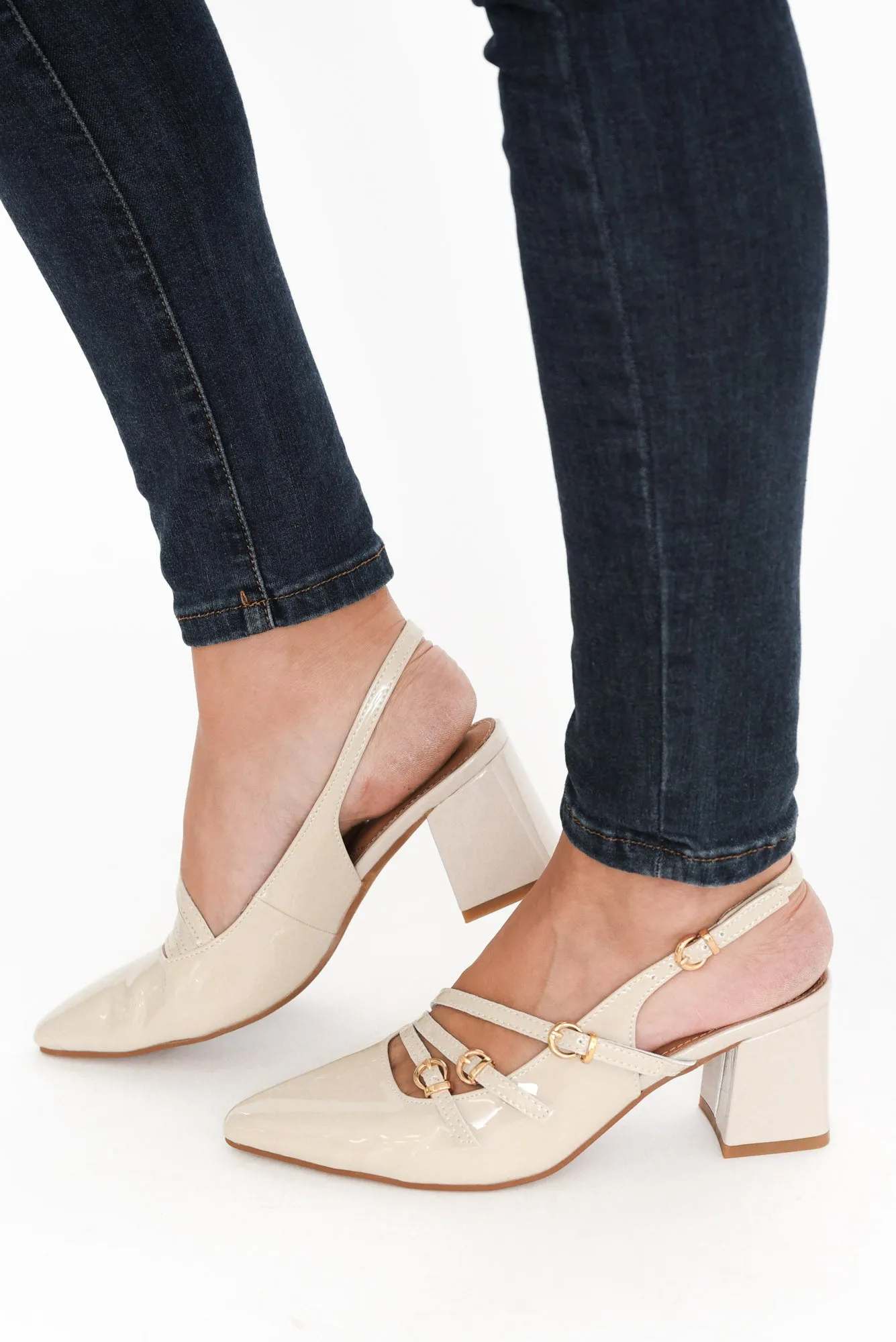 Duchess Bone Patent Leather Slingback Heel sold by Blue Bungalow