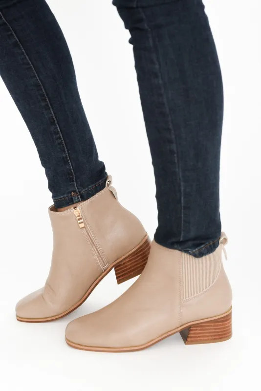 Layla Beige Leather Heeled Boot sold by Blue Bungalow