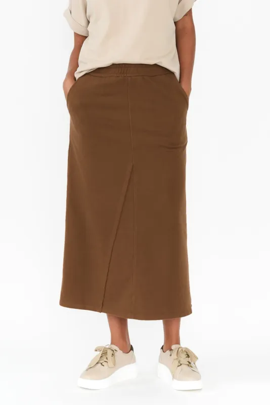 Minae Brown Cotton Pocket Skirt sold by Blue Bungalow