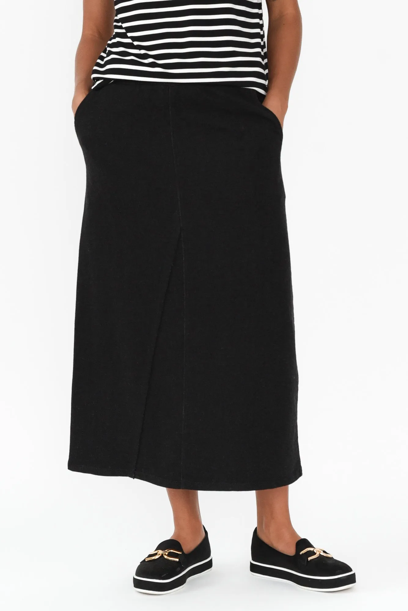 Minae Washed Black Cotton Pocket Skirt sold by Blue Bungalow