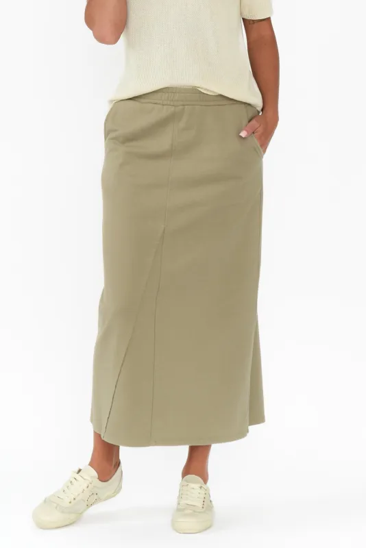 Minae Khaki Cotton Pocket Skirt sold by Blue Bungalow