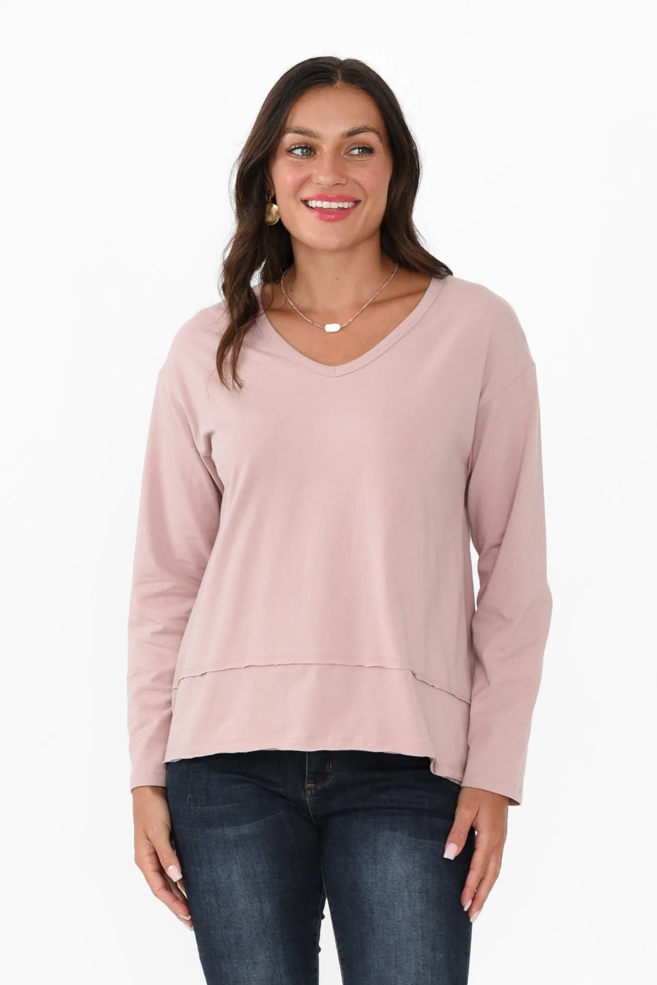 Gloria Blush Cotton Long Sleeve Top sold by Blue Bungalow