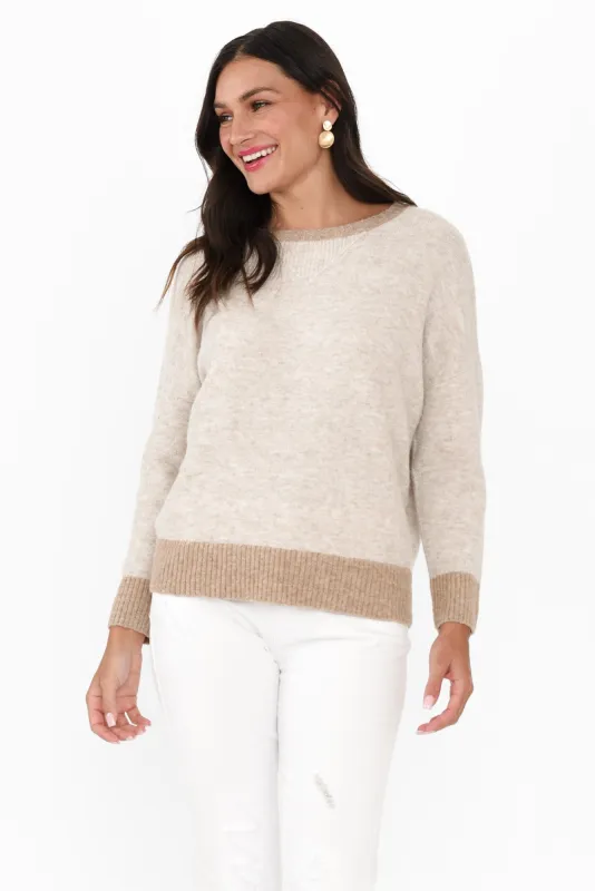 Sascha Beige Contrast Knit Jumper sold by Blue Bungalow