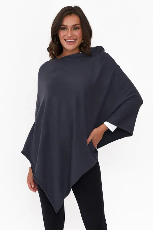 Amy Navy Wool Blend Poncho sold by Blue Bungalow