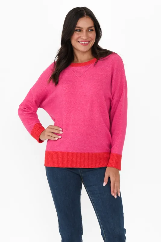 Sascha Hot Pink Contrast Knit Jumper sold by Blue Bungalow