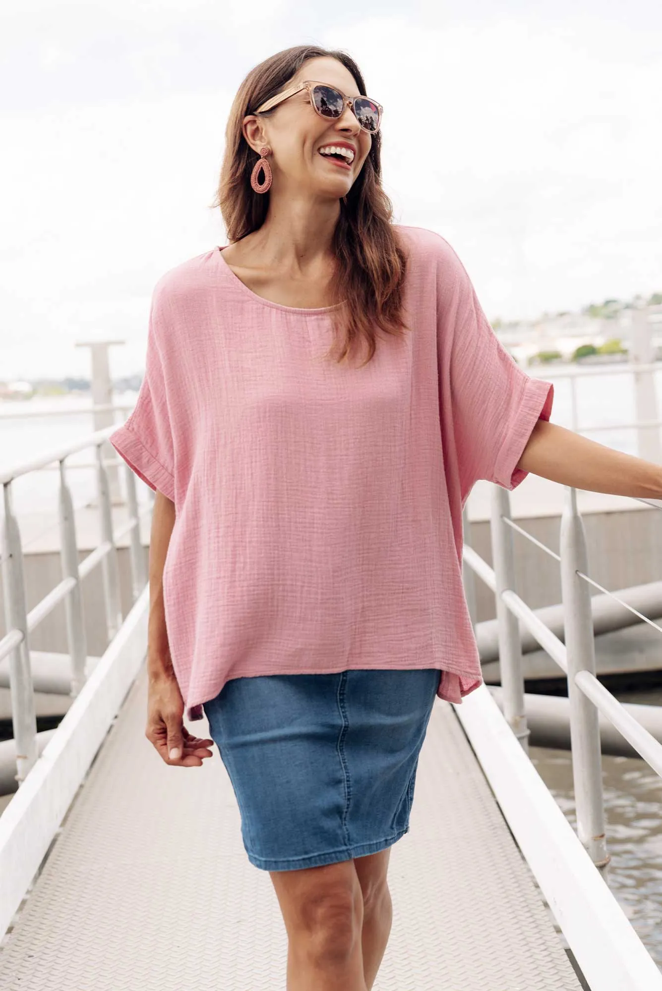 Elaine Pink Cotton Cheesecloth Top sold by Blue Bungalow