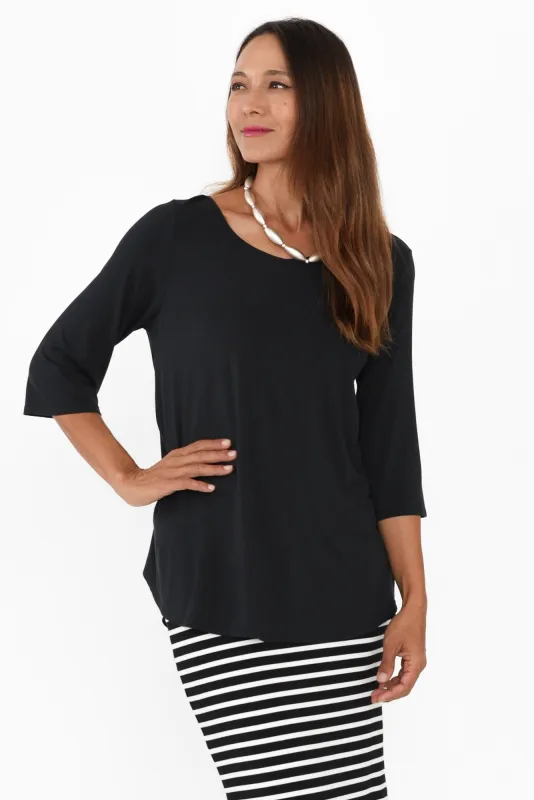 Tilly Black 3/4 Sleeve Micro Modal Tee sold by Blue Bungalow