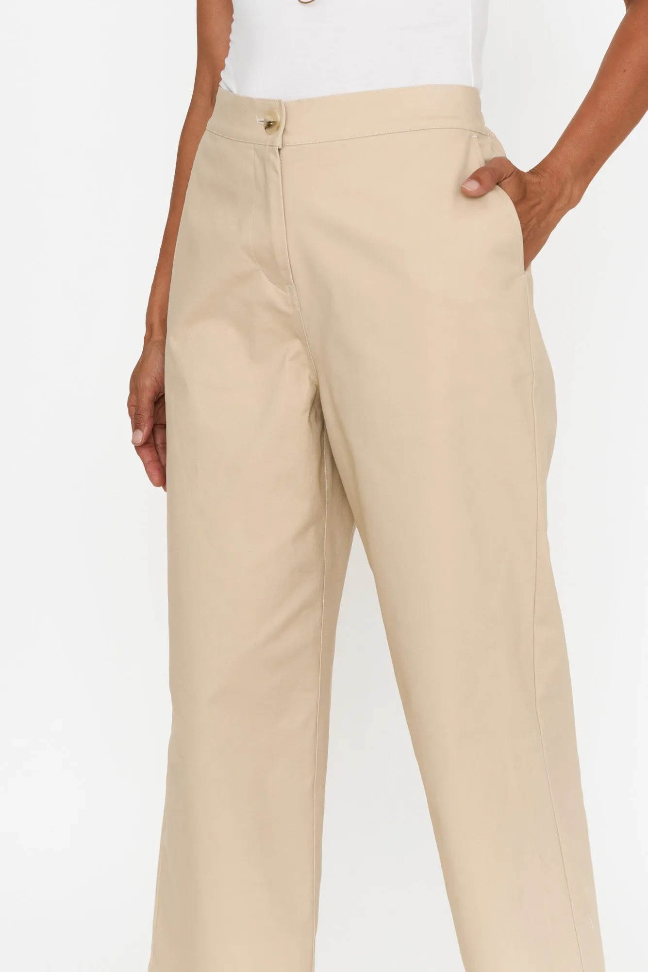 Sinatra Beige Cotton Wide Leg Pants sold by Blue Bungalow product image thumbnail 5